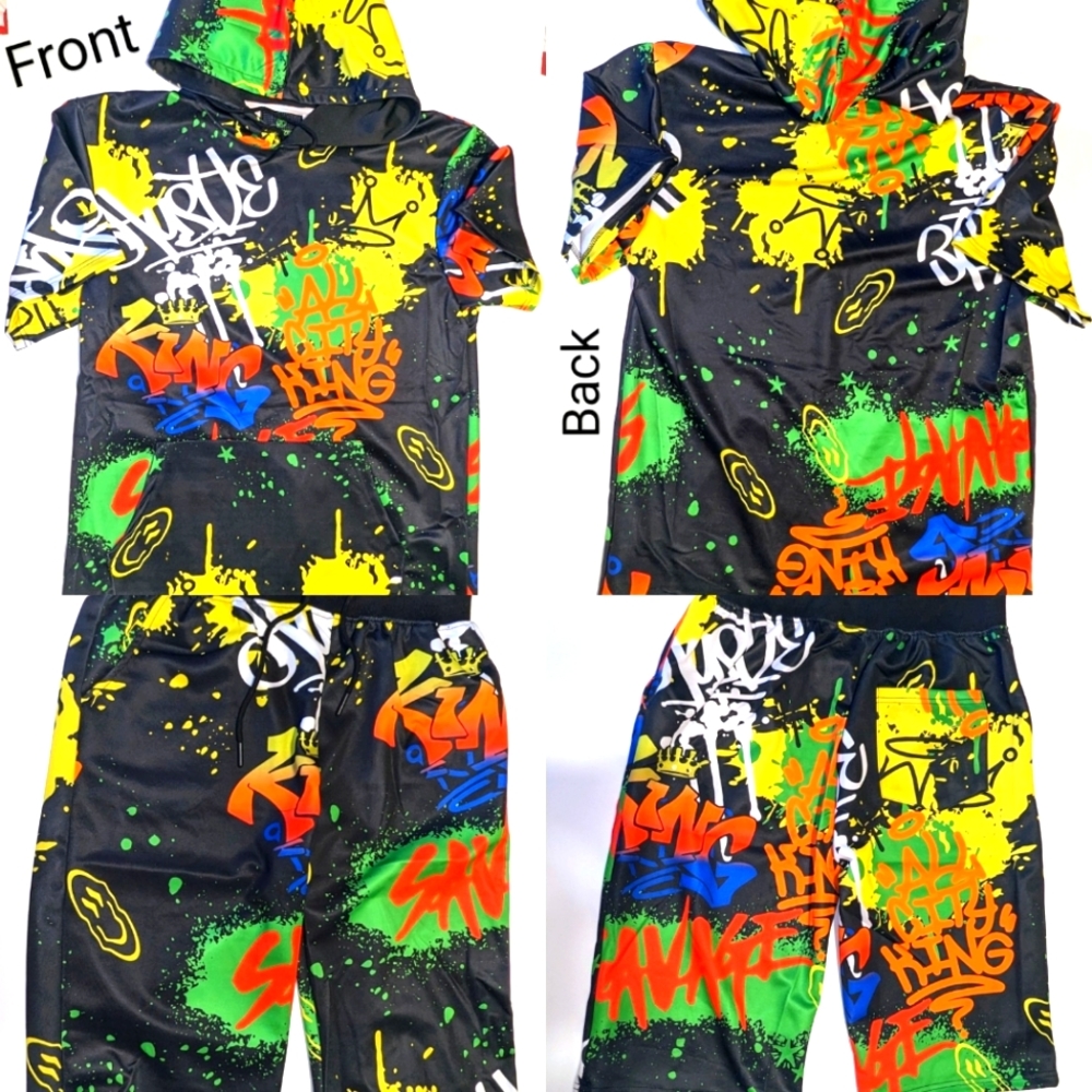 Big Men's Athletic Hoodie T-shirt with Shorts Set